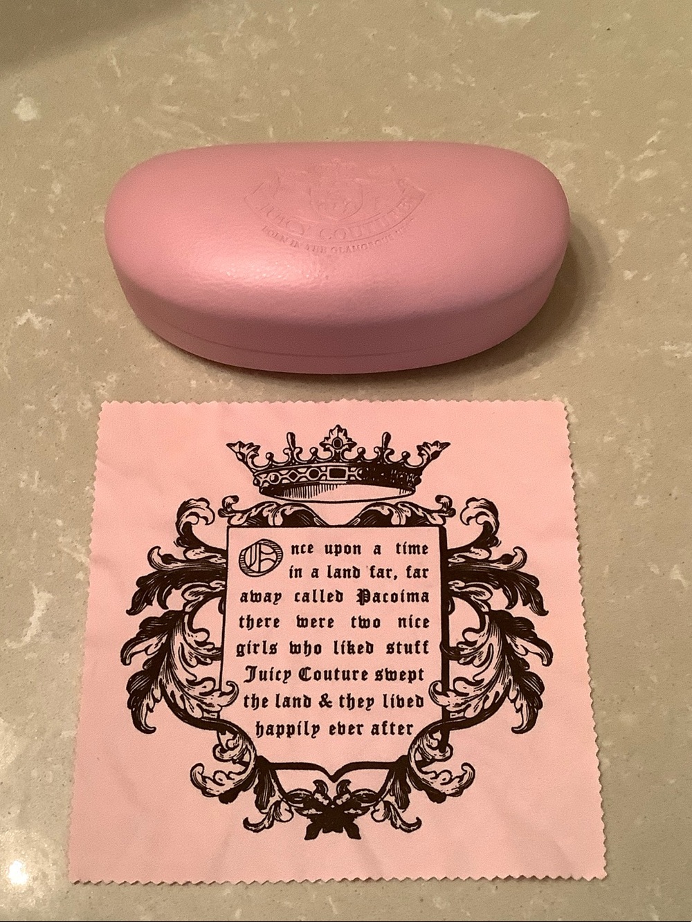 Juicy Couture Pink Hard Sunglass Case with Logo Cloth